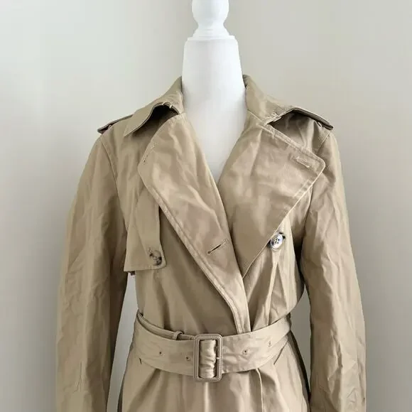 mango - NWT double breasted longline trench coat jacket belted waist tie tan - Picture 3 of 8